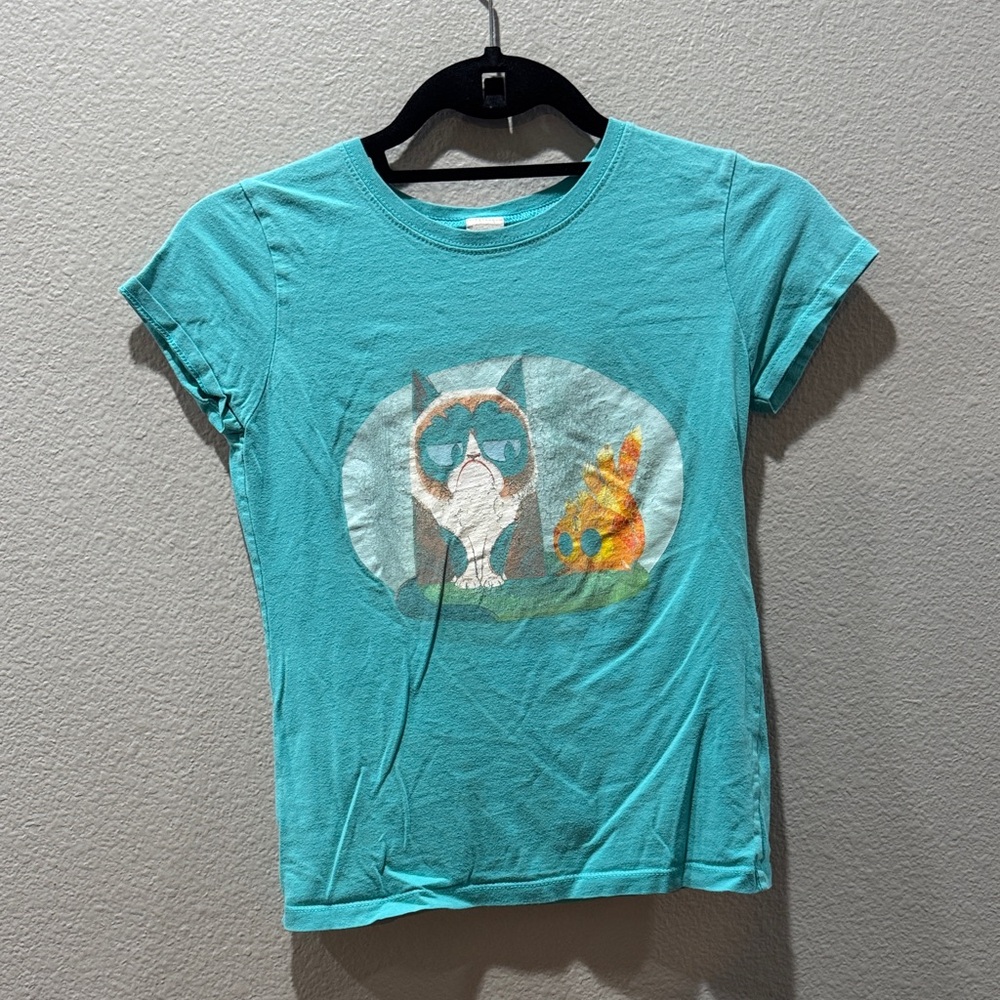 🐱 Teal Grumpy Cat Kids Graphic T-Shirt 🐱